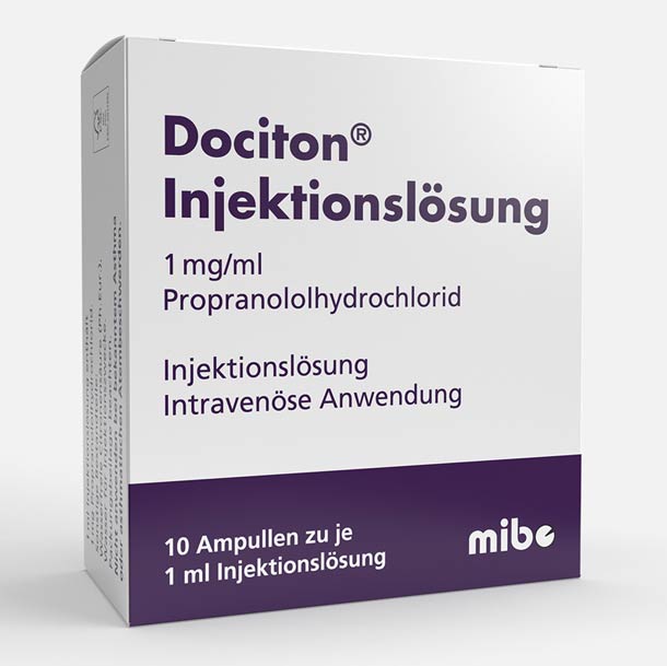 Eine Packung Dociton Injektionslösung, 1 mg/ml Propranololhydrochlorid, zur intravenösen Anwendung enthält 10 Ampullen zu je 1 ml.