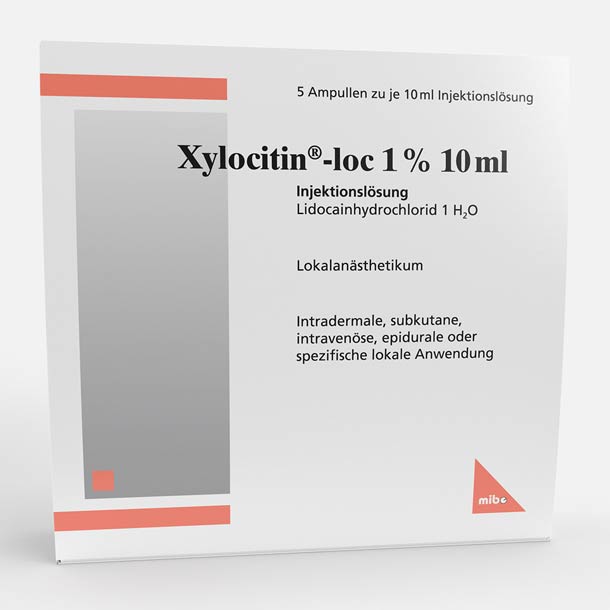 Schachtel Xylocitin-loc 1% 10ml Injektionslösung zur Lokalanästhesie.