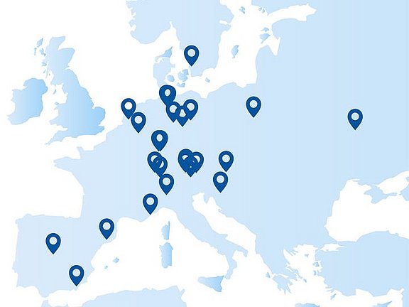 Standorte der Dermpharm AG in Europa