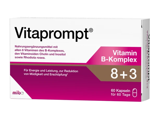 Vitaprompt Vitamin B-Komplex 8+3 Box mit 60 Kapseln, Nahrungsergänzungsmittel für Energie und gegen Müdigkeit.